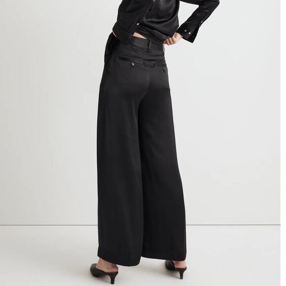 Madewell Women’s 0 Harlow Wide Leg Pant Black Satin High Rise Trouser - Picture 2 of 16